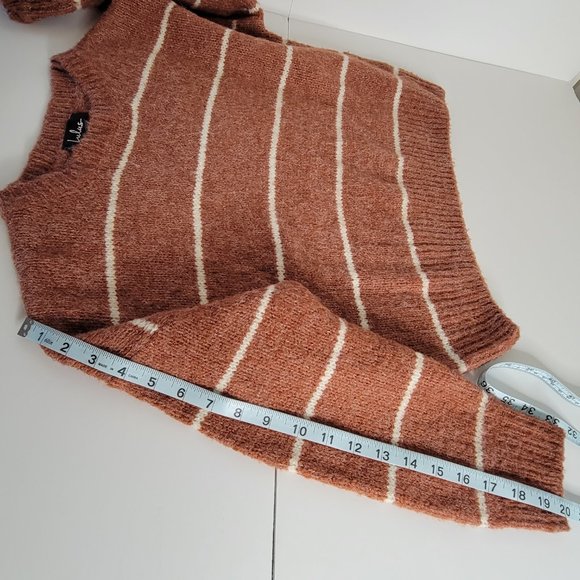 Lulus Crew Neck Loose Fit Acrylic Blend Sweater, Ladies Size Small Rust/Cream - Picture 9 of 11